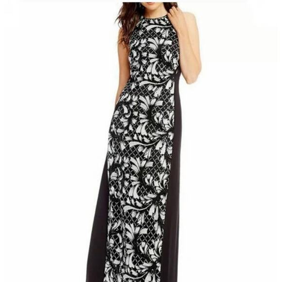 Badgley Mischka Dresses & Skirts - Badgley Mischka Embroidered Sequin Front Black sleeveless Maxi Dress Size 2